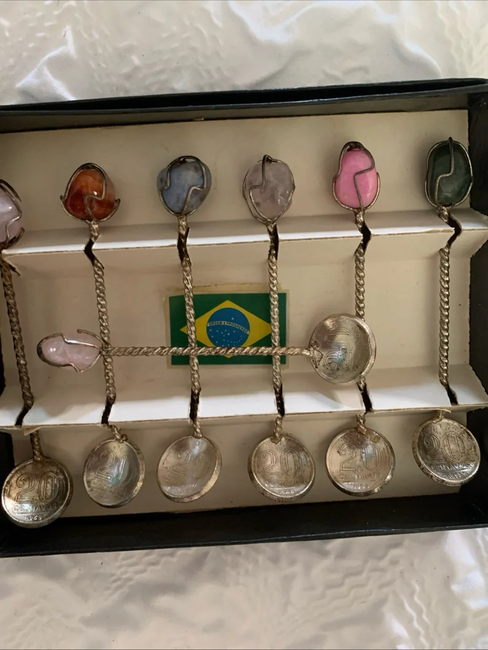 getulio vargas brasil 20 contavos six piece silver rock coin spoon set of 7